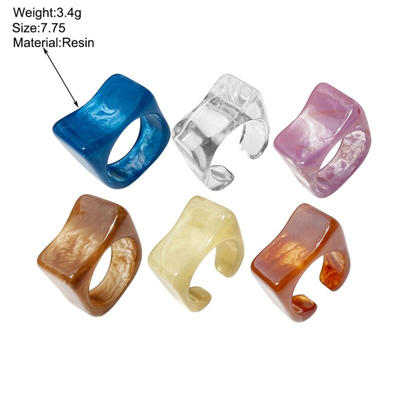 6PCS/SET Simple Thick Colorful Transparent Rings - Orchid Unique