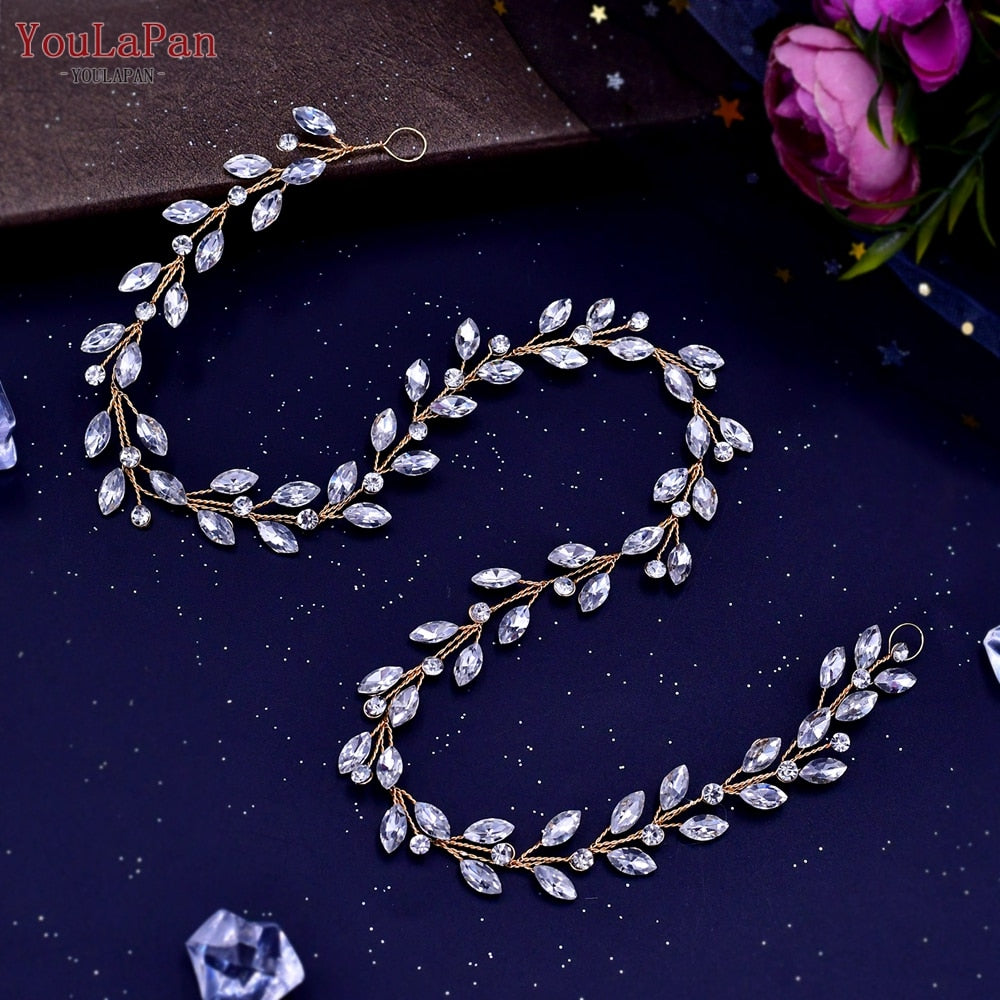 YouLaPan HP295 Flower Headwear Wedding Headband for Bride Crystal Pearls Women Tiara Bridal Headpieces Hair Jewelry Accessories - Orchid Unique