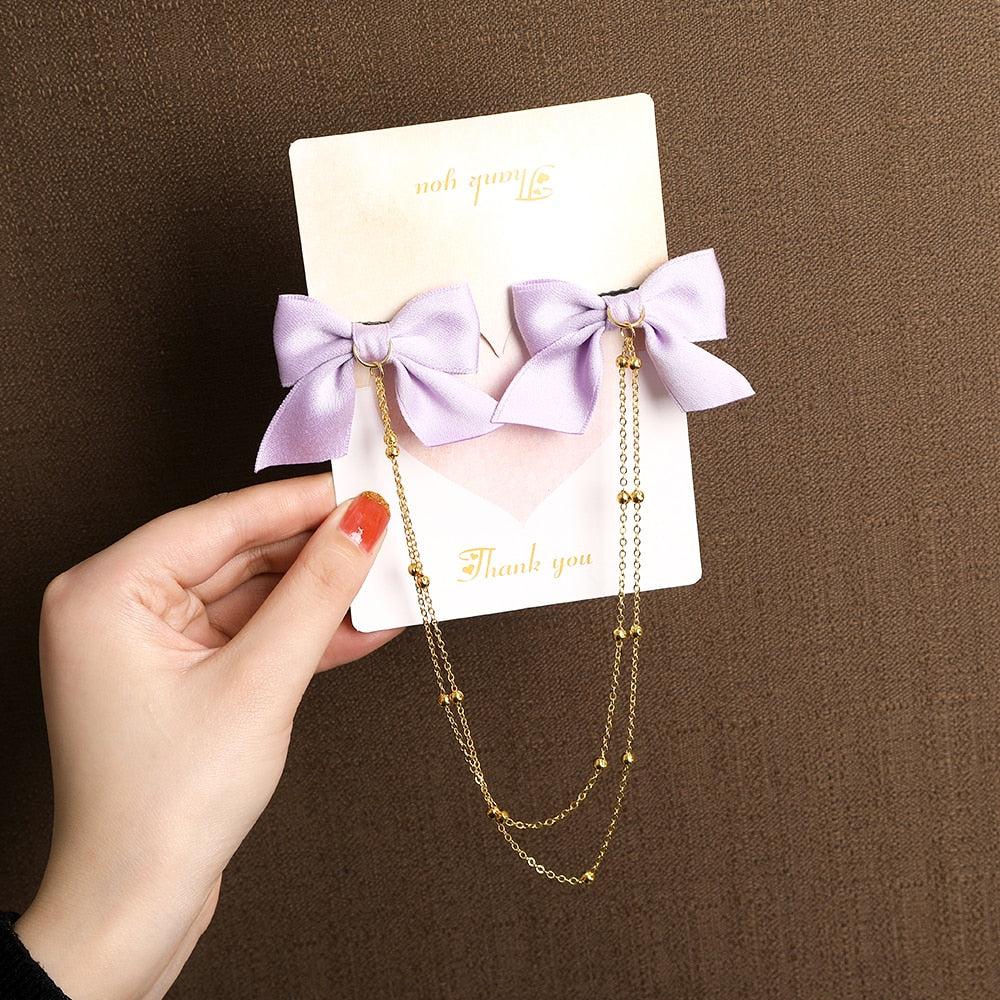 Vintage Bow Pearl Chain Hairpins - Orchid Unique