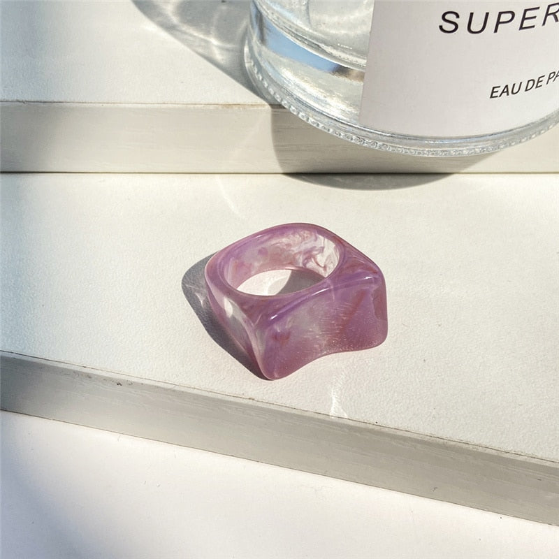 6PCS/SET Simple Thick Colorful Transparent Rings - Orchid Unique