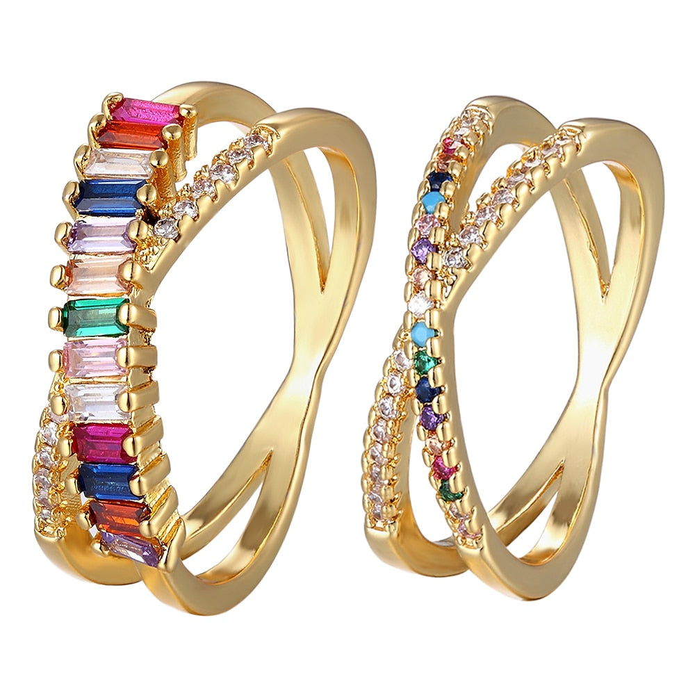 Top Quality Colorful Rainbow CZ Ring - Orchid Unique
