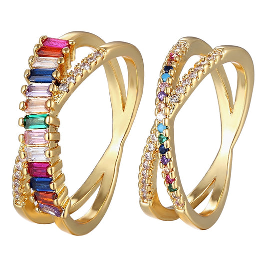 Top Quality Colorful Rainbow CZ Ring - Orchid Unique