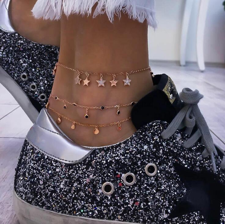 Tocona Layered Gold Shell Pendant Chain Ankle Bracelet - Orchid Unique