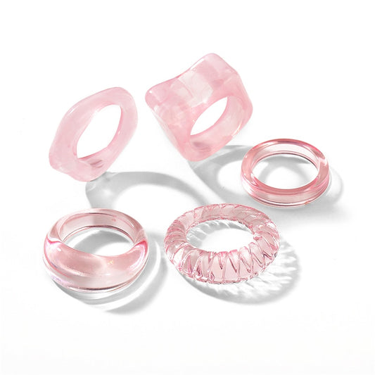 Colorful Transparent Resin Acrylic Rings Set - Orchid Unique
