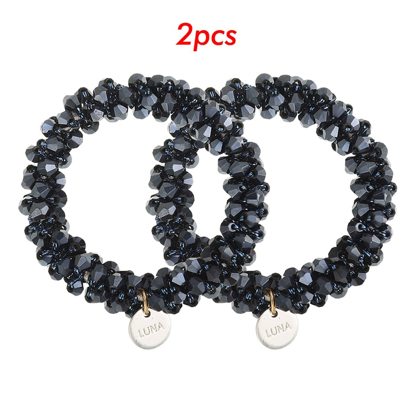Levao Crystal Beads Hair Rope for Women Ponytail Scrunchies Elastic Hair Bands Beaded Rubber Hairband Hair Accessories - Orchid Unique