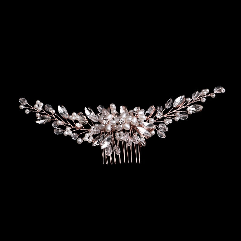 Rhinestone Bridal Hair Comb Pearl Tiaras - Orchid Unique