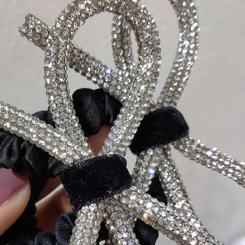 South Korea's Dongdaemun Shiny diamond-studded bow hair ring head rope ins fashionable wild sweet tie hair rubber band Women - Orchid Unique