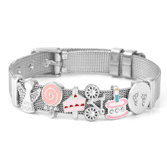 Crystal Heart Anchor Charm Fine Bracelet - Orchid Unique