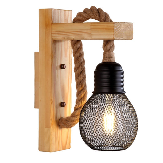 Vintage Wood Hemp Rope Wall Lamps - Orchid Unique