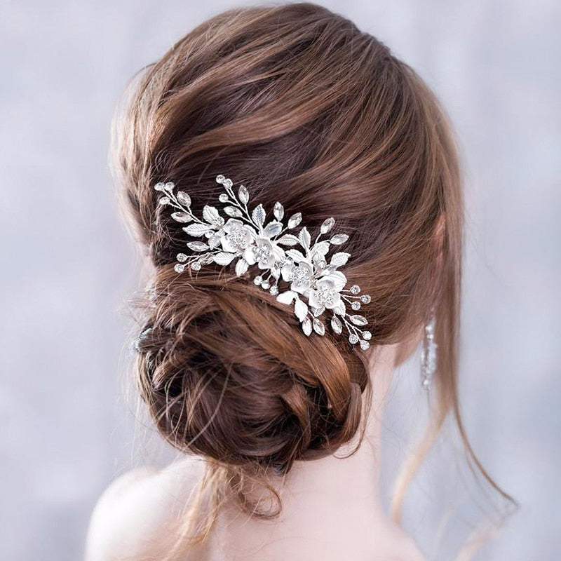 Flower Hair Comb Wedding Hair Accessories Silver Color Rhinestone Headband Bridal Tiara Headband Hair Pins Wedding Hair Jewelry - Orchid Unique