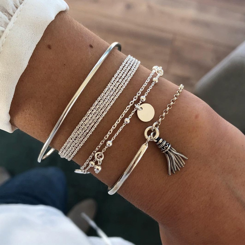 Fashion Punk Curb Cuban Chain Bracelets Set - Orchid Unique