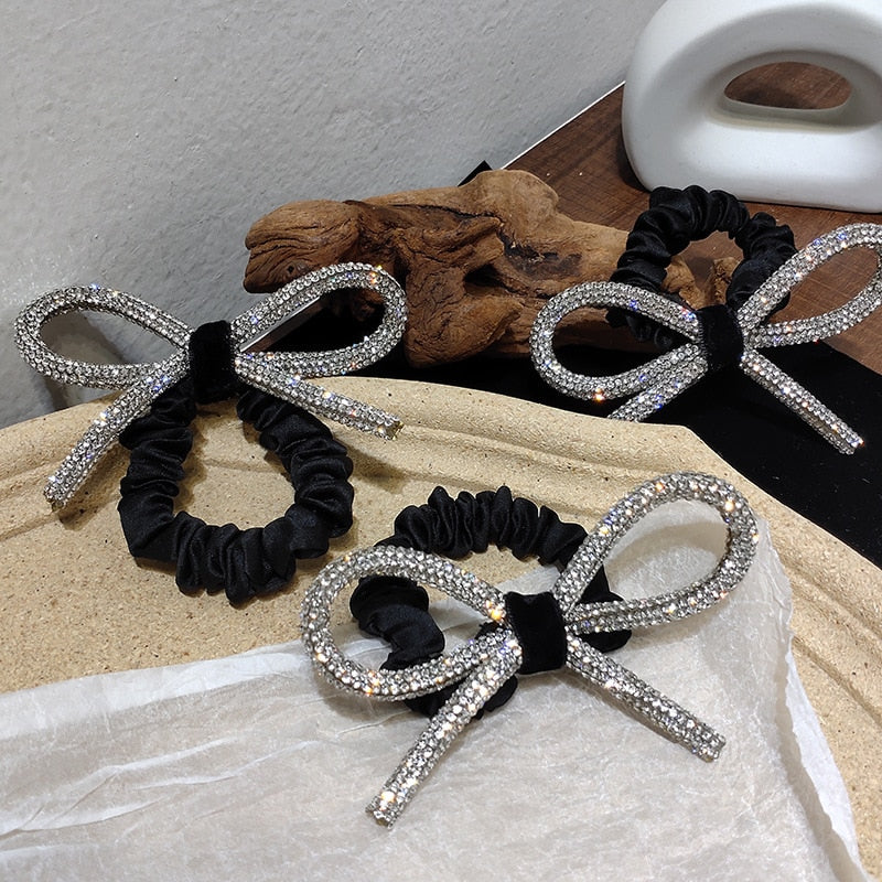 South Korea's Dongdaemun Shiny diamond-studded bow hair ring head rope ins fashionable wild sweet tie hair rubber band Women - Orchid Unique