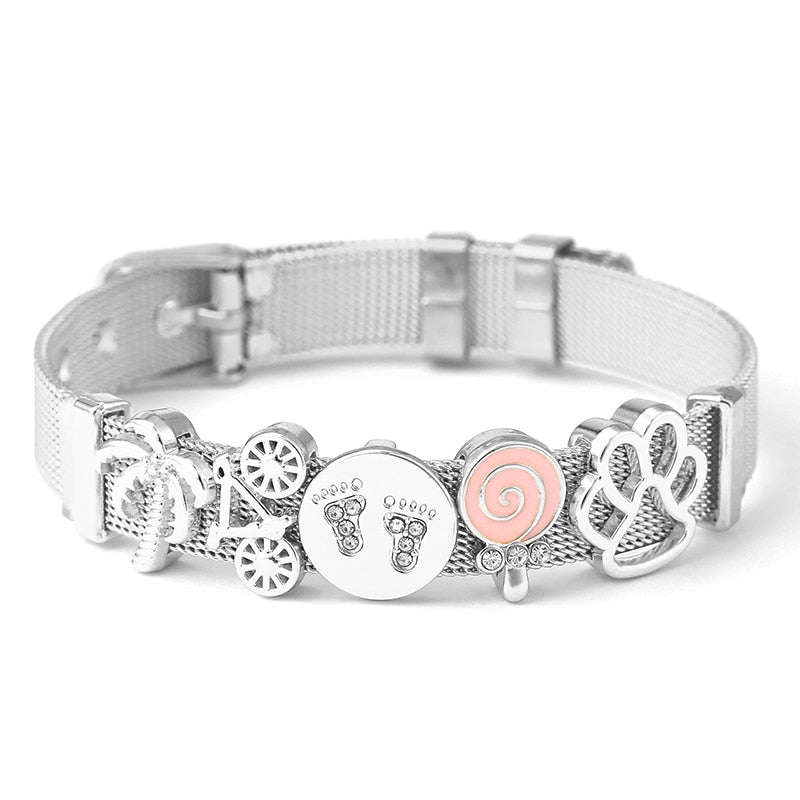 Crystal Heart Anchor Charm Fine Bracelet - Orchid Unique