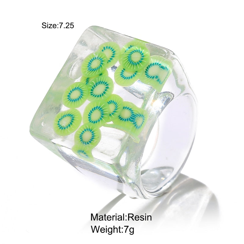 Colorful Transparent Resin Acrylic Rings Set - Orchid Unique