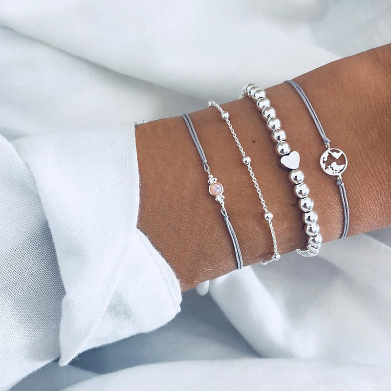 Moon Heart crystal Charm Bangle Boho bracelet - Orchid Unique