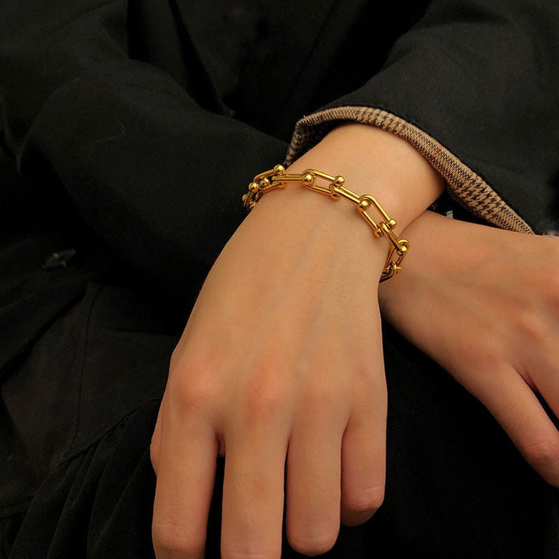 Fashion Punk Curb Cuban Chain Bracelets Set - Orchid Unique