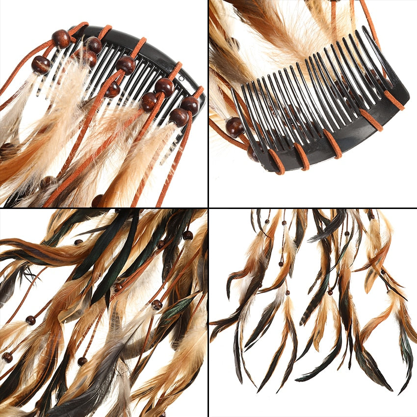 Levao Indian Festival Tassel Feather Hair Combs Hairpins for Women Hippie Headpiece Ethnic Head Band Hair Comb Clips Headwear - Orchid Unique