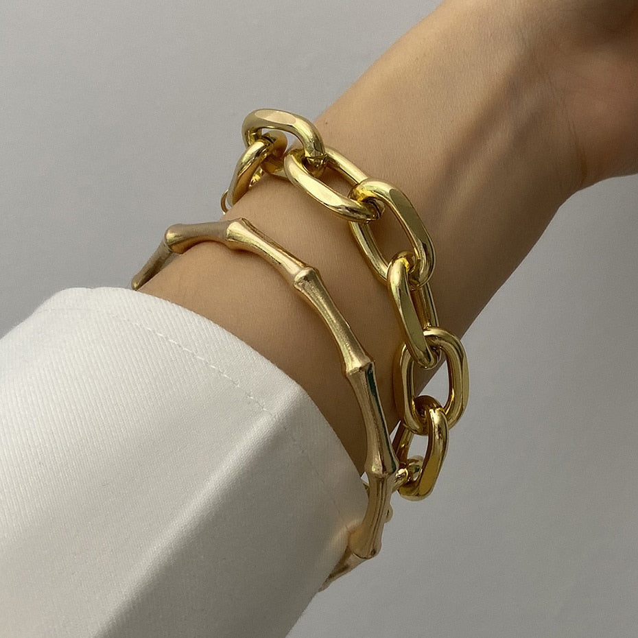 Fashion Punk Curb Cuban Chain Bracelets Set - Orchid Unique