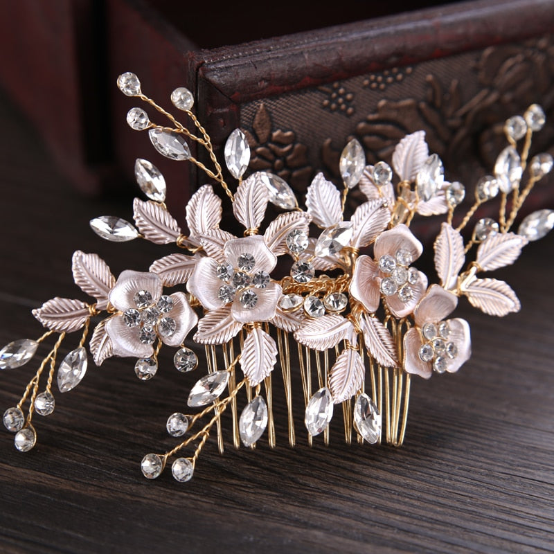 Flower Hair Comb Wedding Hair Accessories Silver Color Rhinestone Headband Bridal Tiara Headband Hair Pins Wedding Hair Jewelry - Orchid Unique