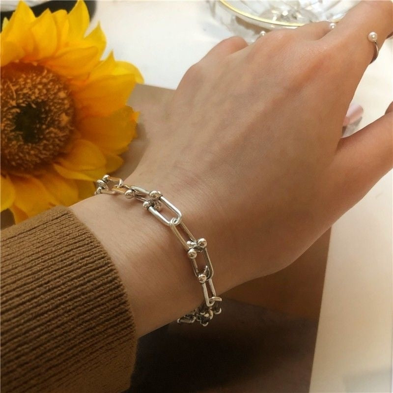 Fashion Punk Curb Cuban Chain Bracelets Set - Orchid Unique