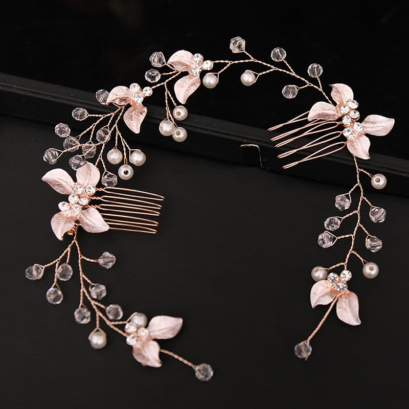 Pearl Leaf Comb Headband - Orchid Unique
