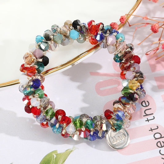 Levao Crystal Beads Hair Rope for Women Ponytail Scrunchies Elastic Hair Bands Beaded Rubber Hairband Hair Accessories - Orchid Unique