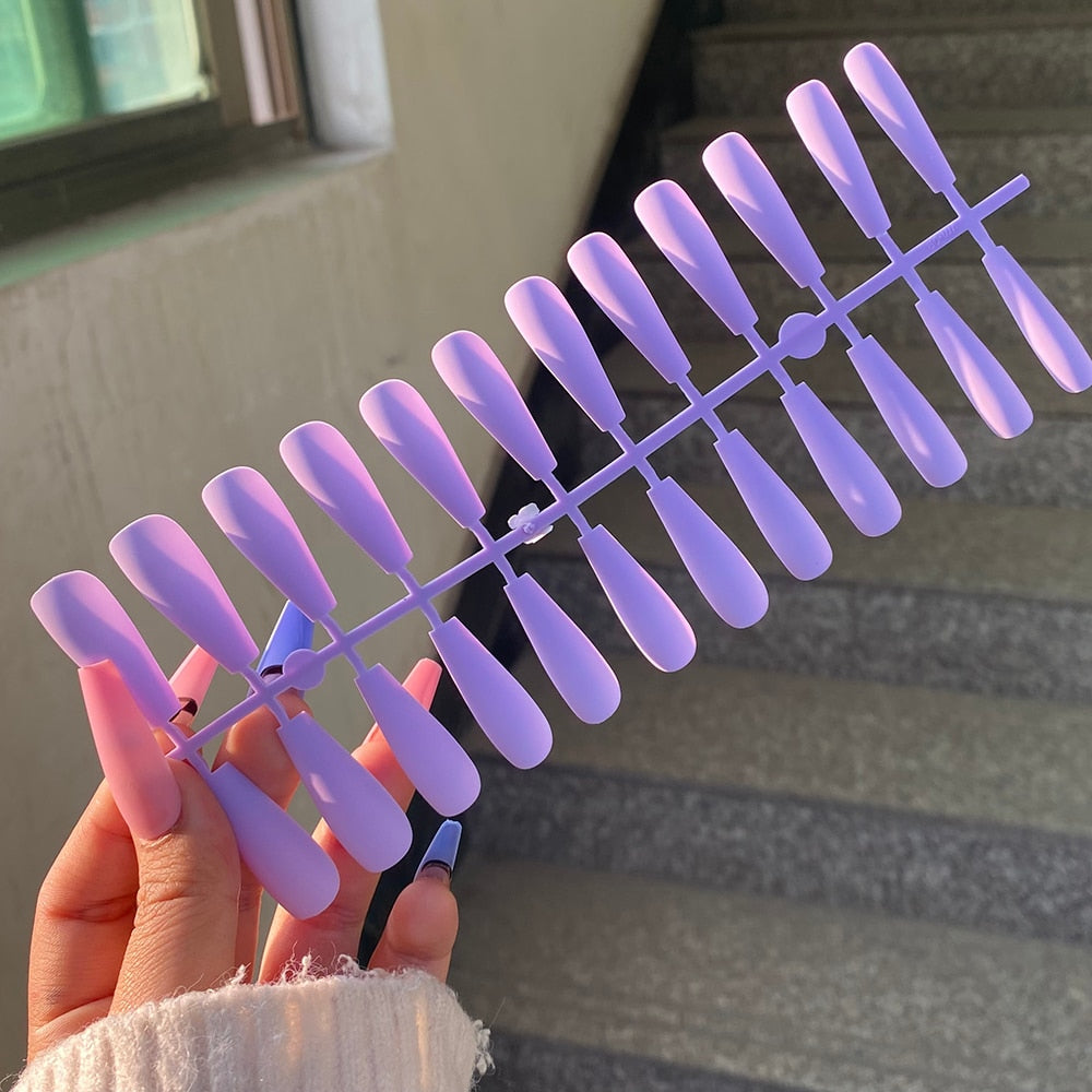 Matte Super Long Coffin False Nails - Orchid Unique