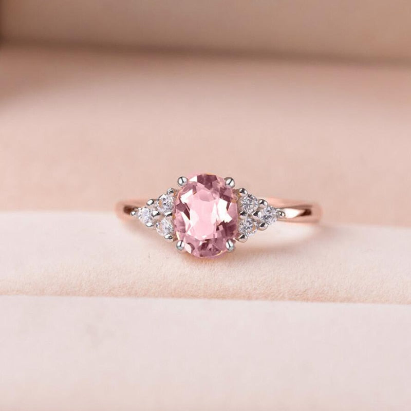 Dainty Pink Oval Crystal Ring - Orchid Unique