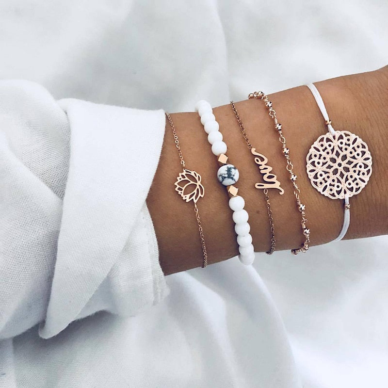 Moon Heart crystal Charm Bangle Boho bracelet - Orchid Unique