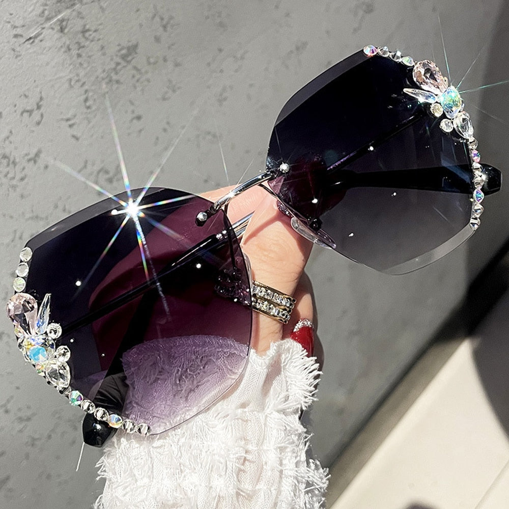 Vintage Rimless Rhinestone Sunglasses - Orchid Unique