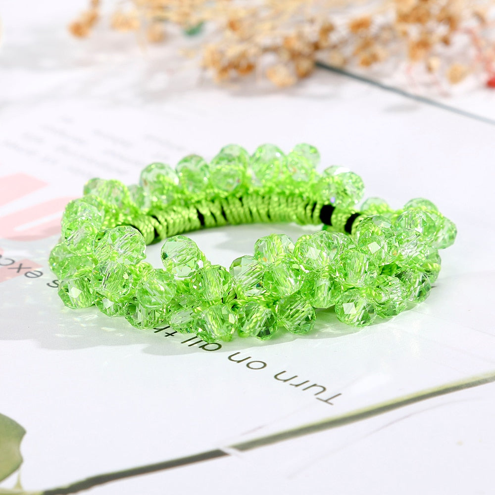 Levao Crystal Beads Hair Rope for Women Ponytail Scrunchies Elastic Hair Bands Beaded Rubber Hairband Hair Accessories - Orchid Unique