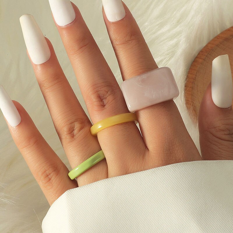 4Pcs/Set Colorful Sweet Acrylic Rings - Orchid Unique