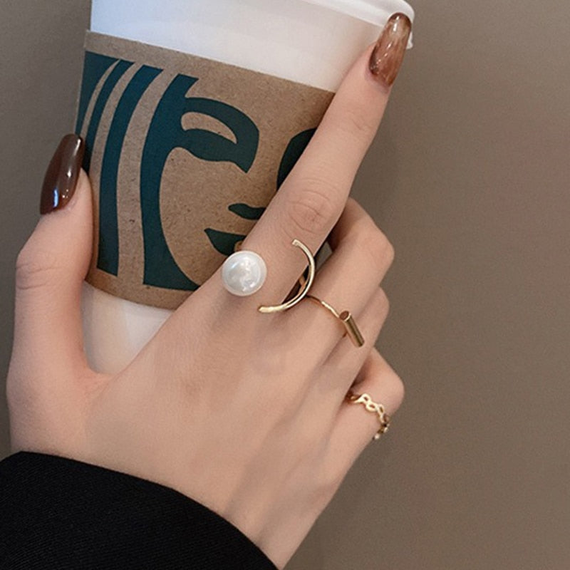 TRENDY Rings Pearl Moon 14 Gold Plated - Orchid Unique