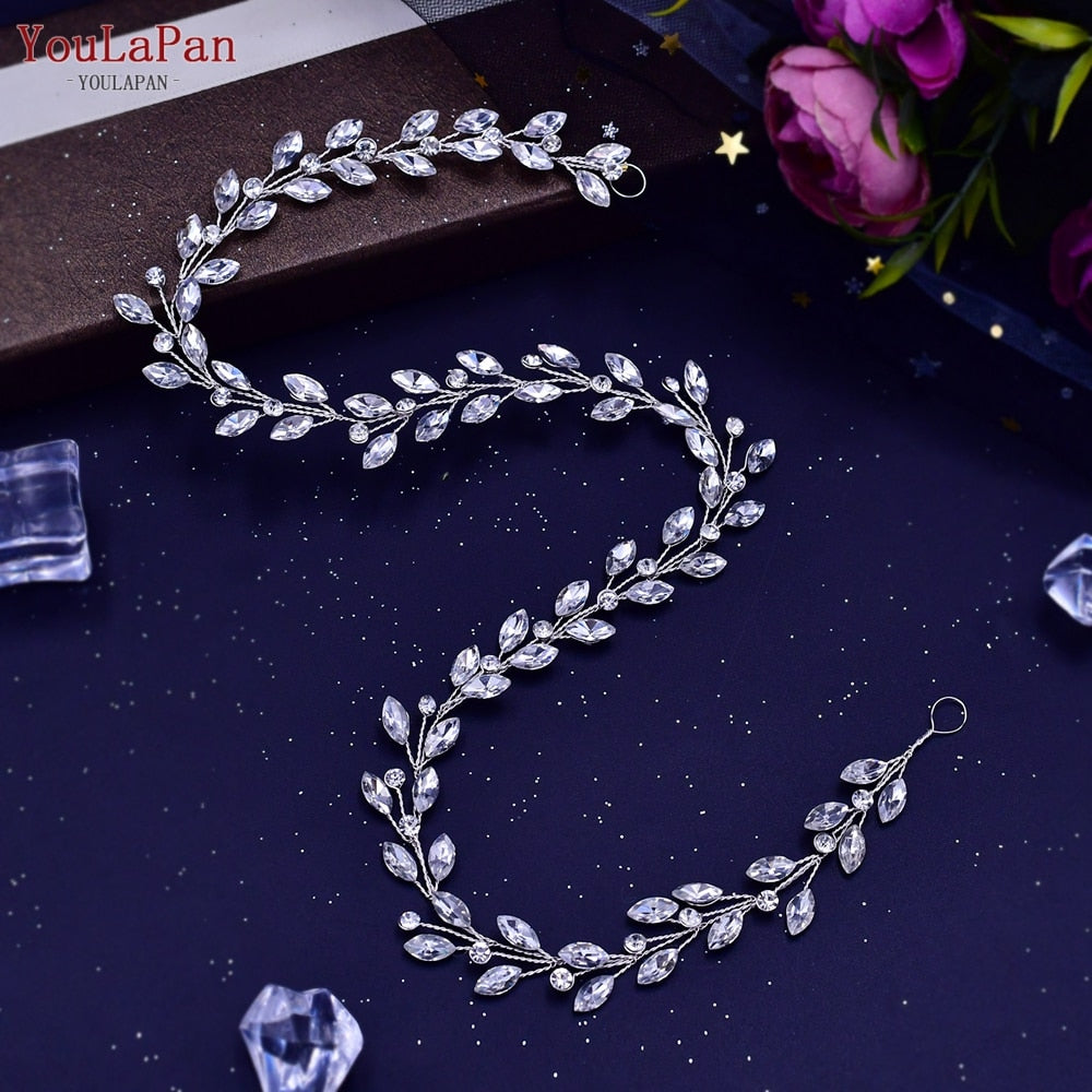 YouLaPan HP295 Flower Headwear Wedding Headband for Bride Crystal Pearls Women Tiara Bridal Headpieces Hair Jewelry Accessories - Orchid Unique