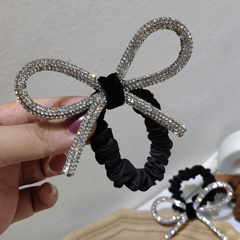 South Korea's Dongdaemun Shiny diamond-studded bow hair ring head rope ins fashionable wild sweet tie hair rubber band Women - Orchid Unique