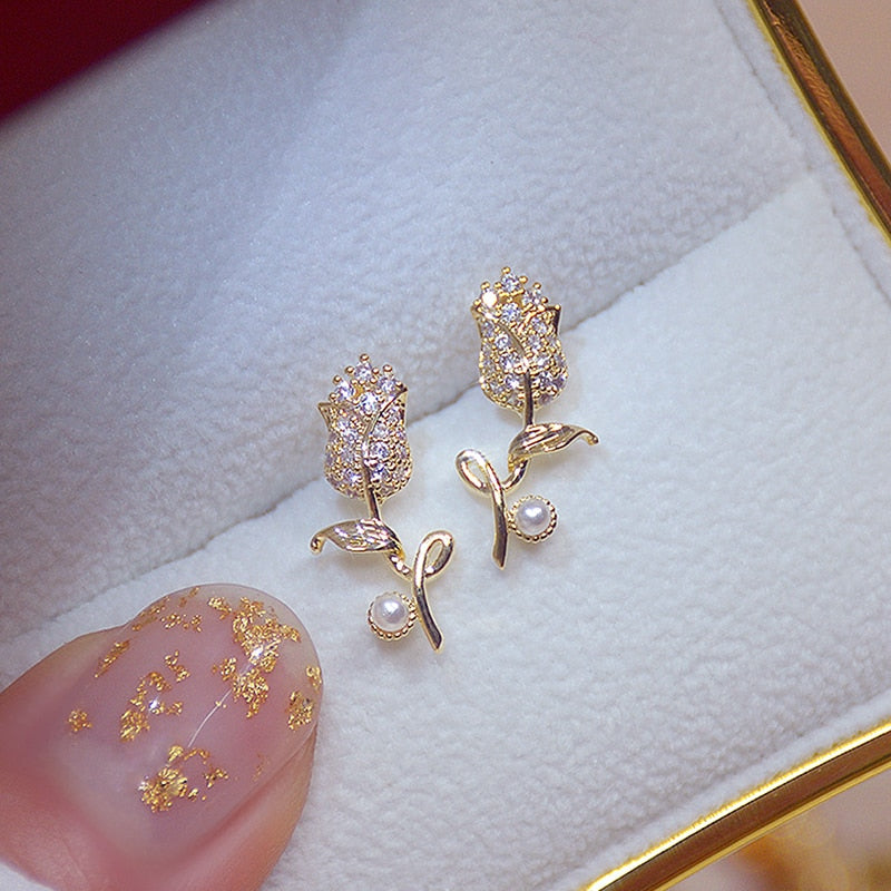 Trendy  Rose Flower Earring - Orchid Unique