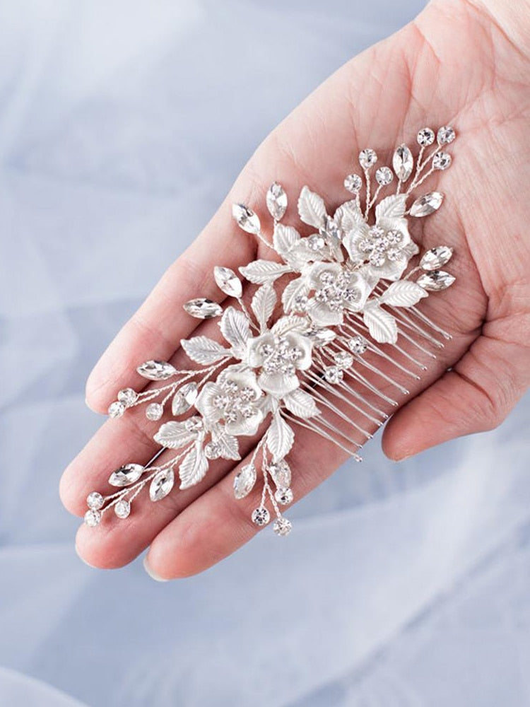 Flower Hair Comb Wedding Hair Accessories Silver Color Rhinestone Headband Bridal Tiara Headband Hair Pins Wedding Hair Jewelry - Orchid Unique