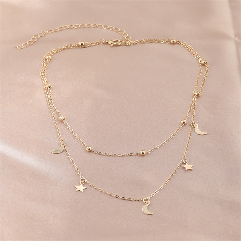 Dainty Necklace Double Layer Beads Tassel Clavicle Chain - Orchid Unique