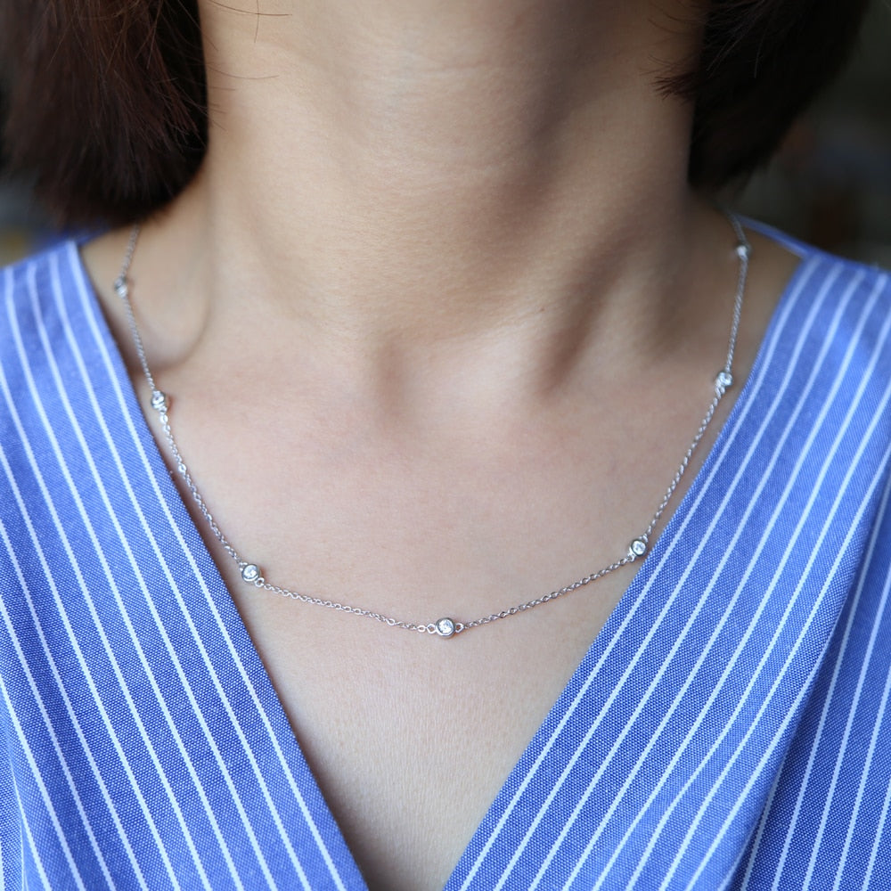 dainty delicate thin silver chain cz necklace - Orchid Unique