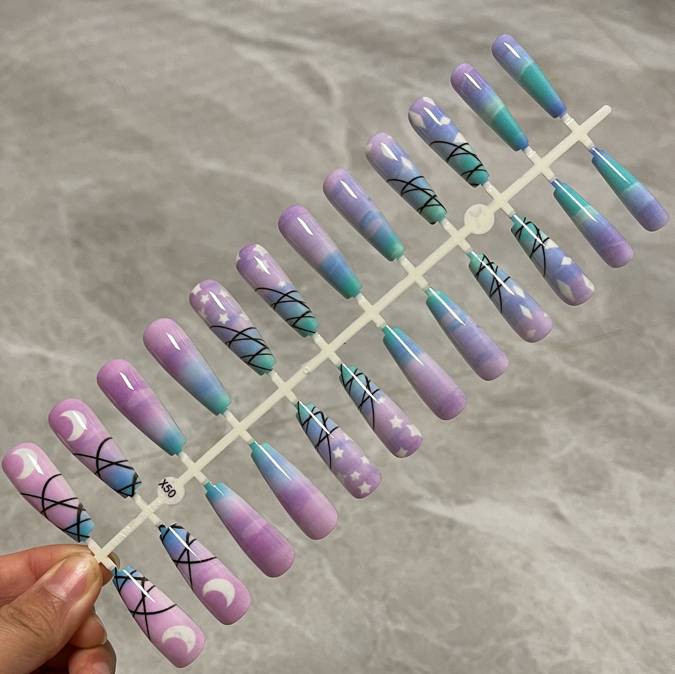 Long False Nails Tips - Orchid Unique