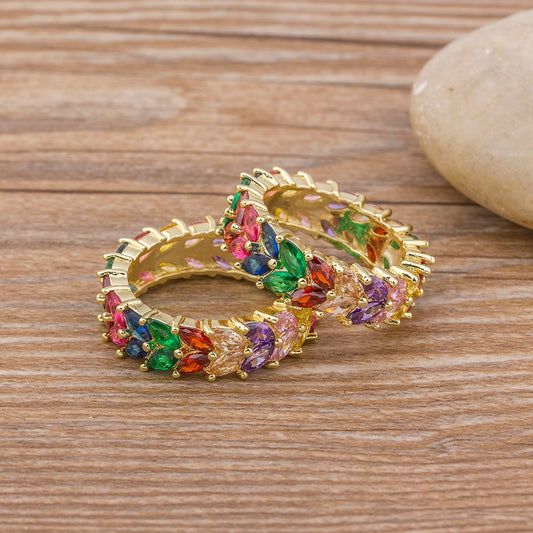 Top Quality Colorful Rainbow CZ Ring - Orchid Unique
