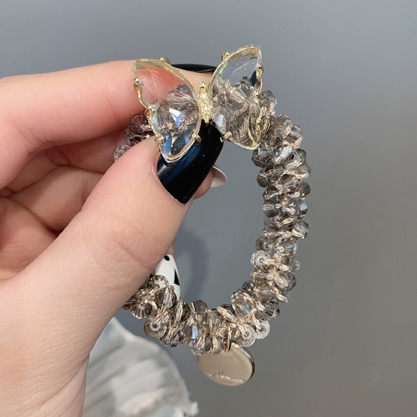 Levao Crystal Beads Hair Rope for Women Ponytail Scrunchies Elastic Hair Bands Beaded Rubber Hairband Hair Accessories - Orchid Unique