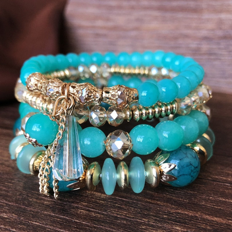 4 Pcs Set of Beaded Crystal Bracelet - Orchid Unique