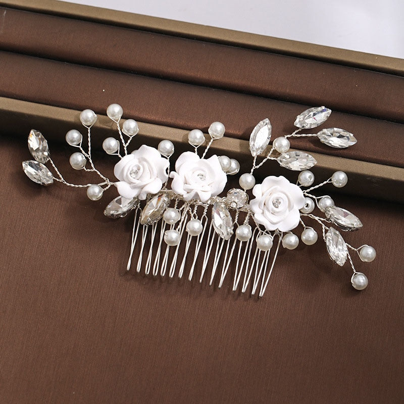 Rhinestone Bridal Hair Comb Pearl Tiaras - Orchid Unique
