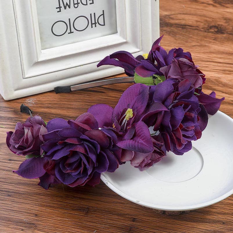 Haimeikang Colorful Flower Headband Fabric Princess Headdresses Girls Bride Headband Women Beach Wedding Hair Accessories - Orchid Unique