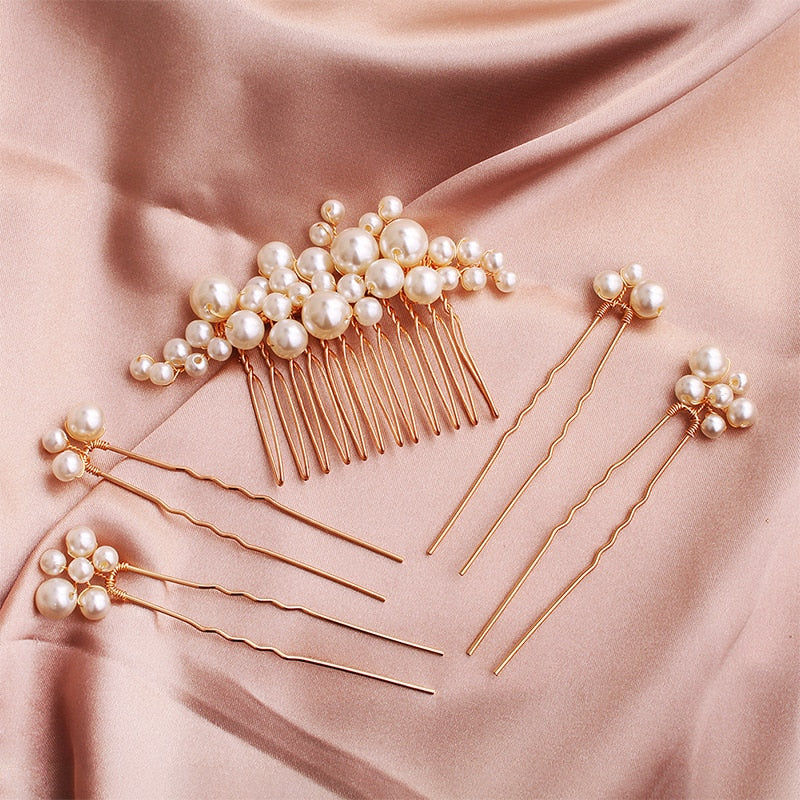 Miallo 2019 5 pcs/set Pearls Wedding Hair Comb Bridal Hair Pins Clips Women Hair Jewelry Accessories Handmade Headpieces - Orchid Unique