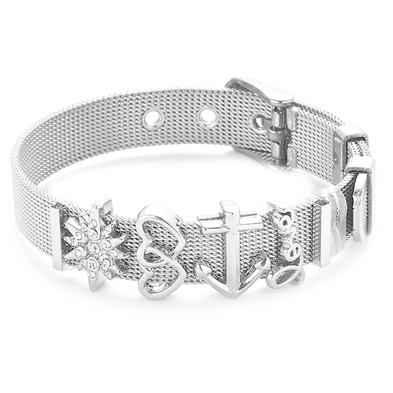 Crystal Heart Anchor Charm Fine Bracelet - Orchid Unique