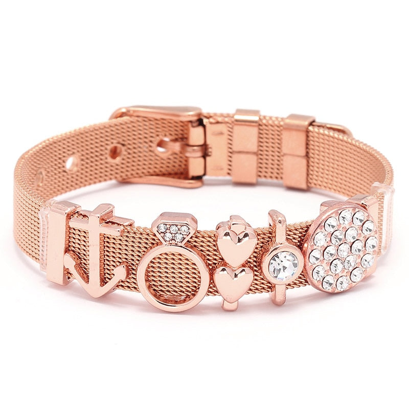 Crystal Heart Anchor Charm Fine Bracelet - Orchid Unique