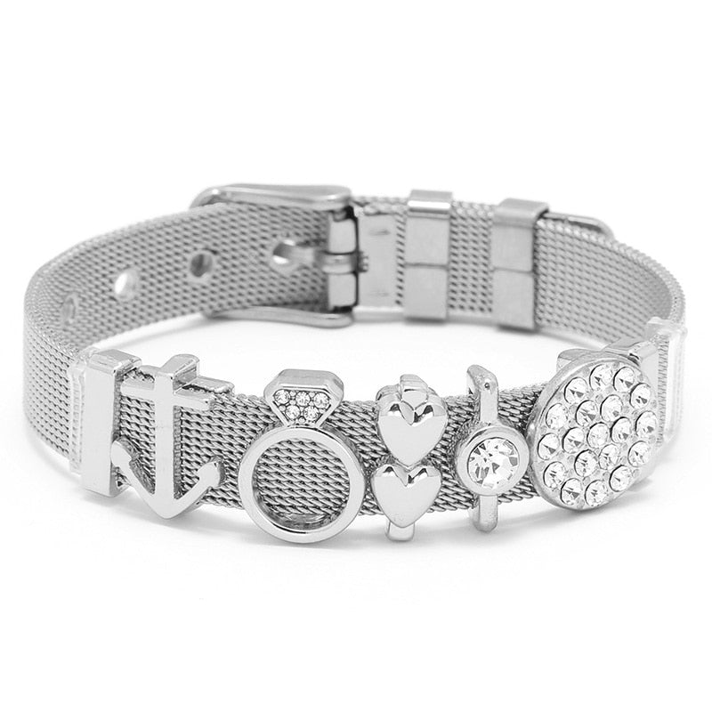 Crystal Heart Anchor Charm Fine Bracelet - Orchid Unique