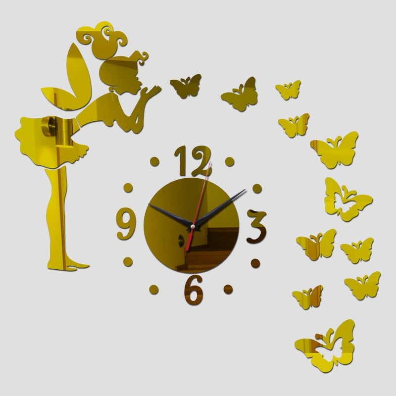 Top Fashion 3D Mirror Acrylic Wall Clock - Orchid Unique